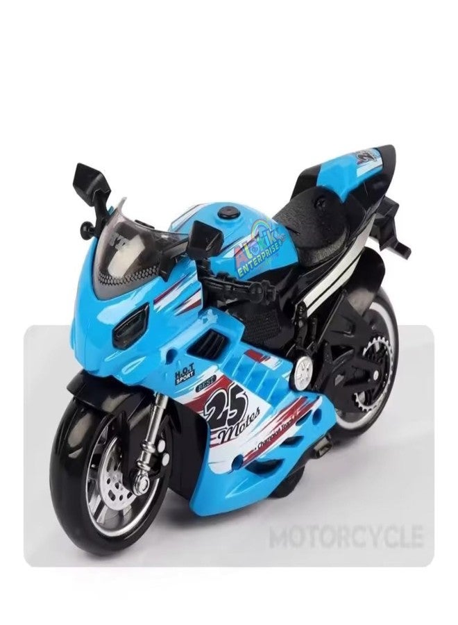 Alokik Enterprise لعبة دراجة نارية رياضية من ألوكيك إنتربرايز، لعبة دراجة نارية تعمل بالسحب للخلف، هدية صغيرة مع موسيقى وإضاءة، لعبة دراجة نارية لاتيه للأطفال الأولاد، أفضل هدية عيد ميلاد، عبوة من قطعة واحدة (لون عشوائي) - Image 2